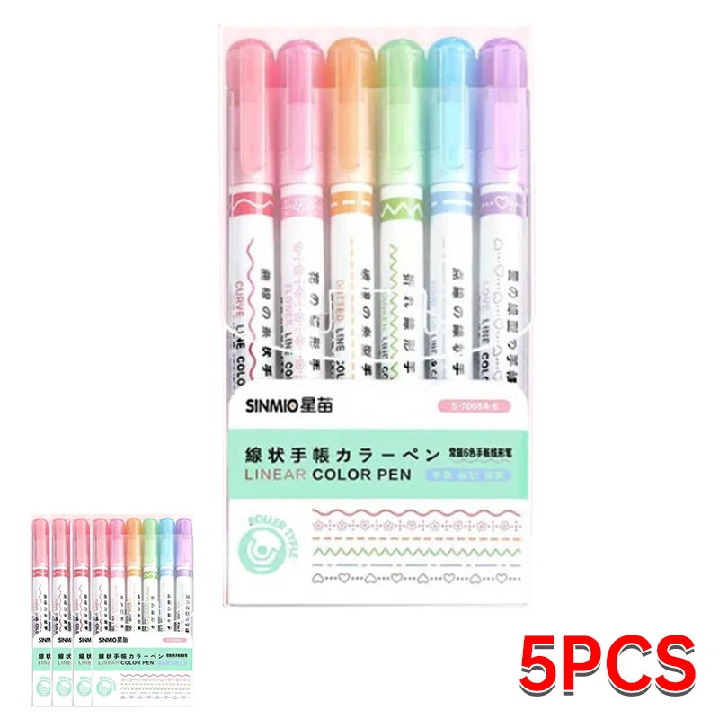 6Pcs/Set Flower Shape Outline Pens Highlighter Marker Curve Roller Tip Pen Cute Stationery Kawaii Graffiti School Acsesories